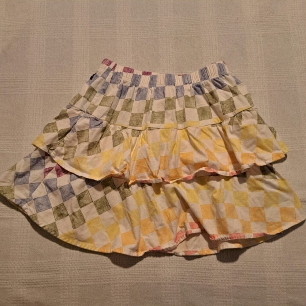 Tea Collection girls size 5 multi color check shirt with modesty shorts, VGUC